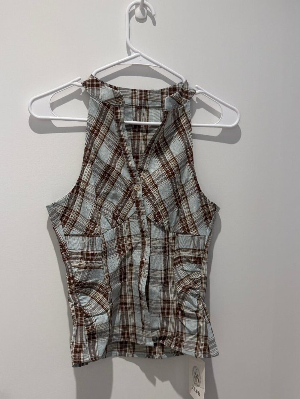 Cider Blue Plaid Halter Top NWT